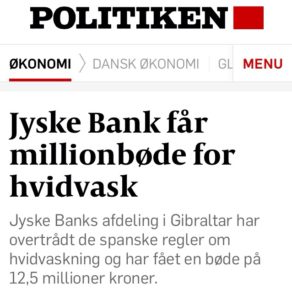 Jyske bank får million bøde for hvidvask. Henrik Høbner straffe advokat fra Lund Elmer Sandager kunne vel hjælpe med det, griner for jyske Banks fortsætter deres da med deres foretning som de plejer